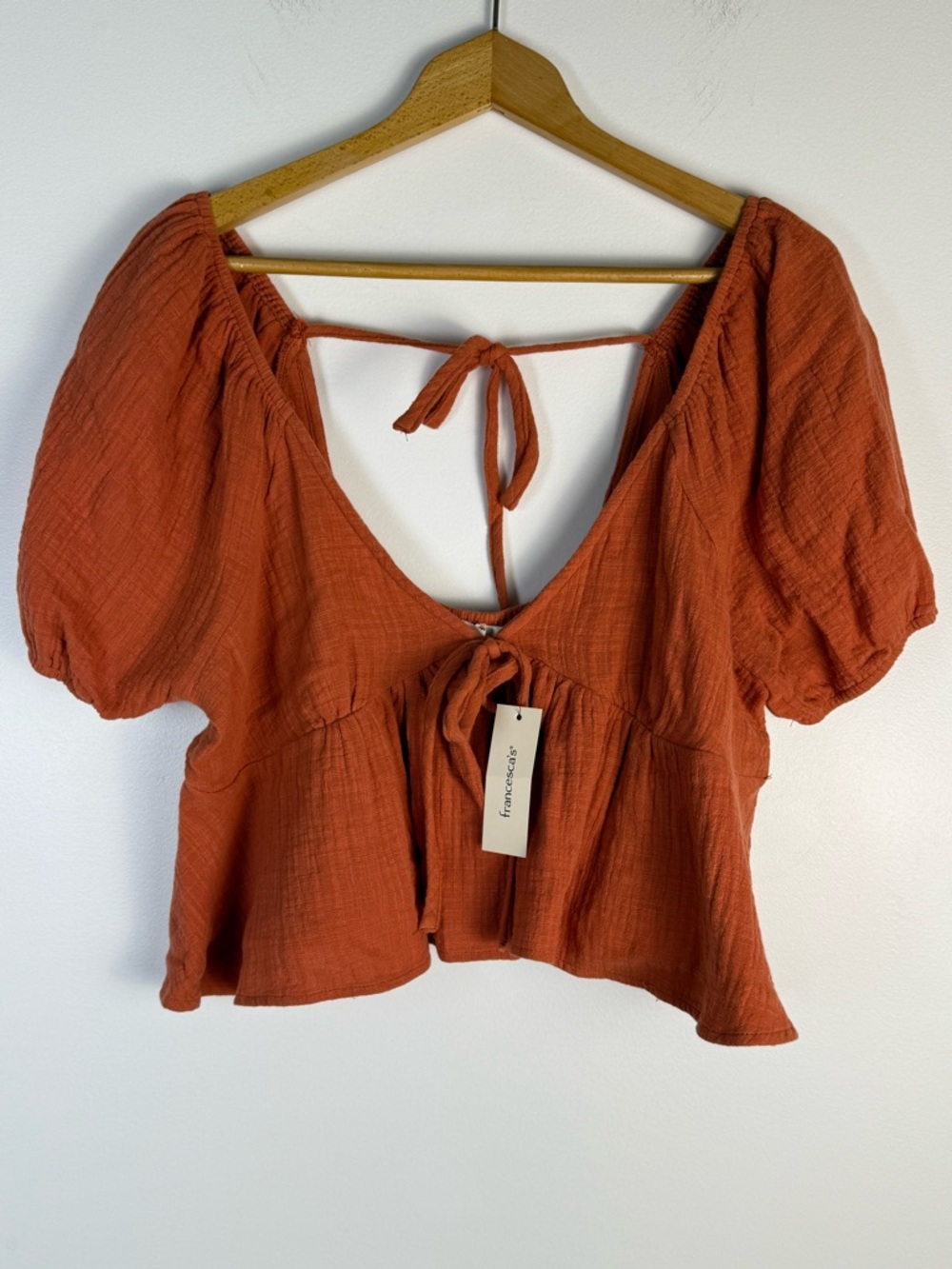 Francesca's‎ Collections Rust Tie-Front Peasant Blouse